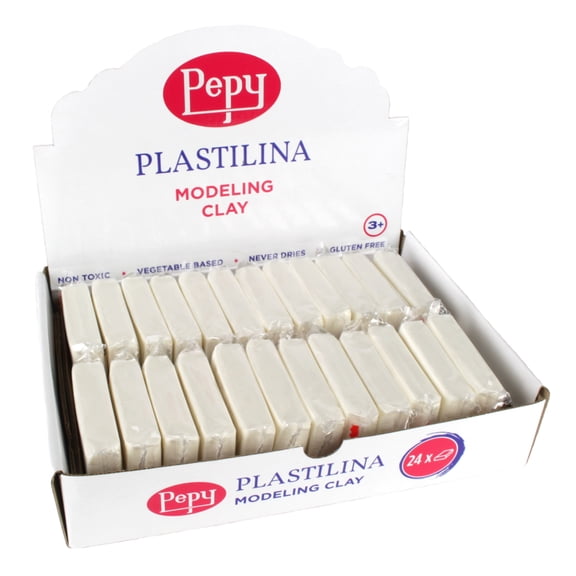 Pepy Plastilina Reusable and Non-Drying Modeling Clay; Set of 24 Bars, 1.4 Ounce Each, Perfect for Arts and Crafts Projects, 2.4 lbs, White.