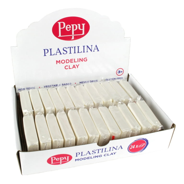 Pepy Plastilina Reusable and Non-Drying Modeling Clay; Set of 24 Bars, 1.4  Ounce Each, Perfect for Arts and Crafts Projects, 2.4 lbs, White.