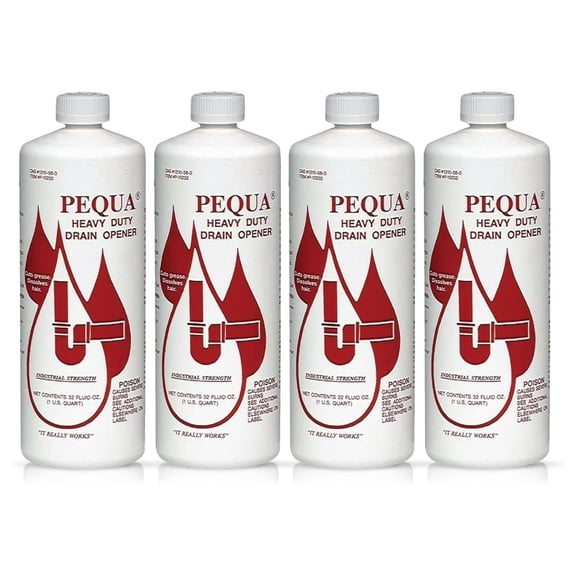 Pequa Heavy Duty Drain Opener, Non-Acid, Fast-Acting Formula, Industrial strength Drain Cleaner for Sinks, Tubs, Septic - 32 Oz (Pack of 4)