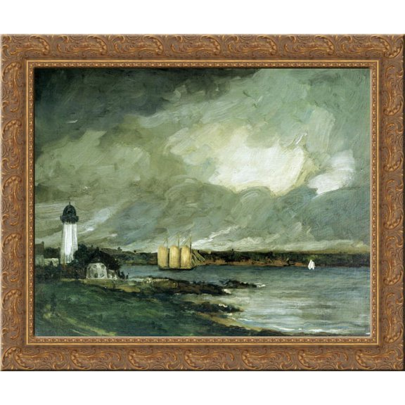 Pequot Light House, Connecticut Coast 24x20 Gold Ornate Wood Framed Canvas Art by Robert Henri