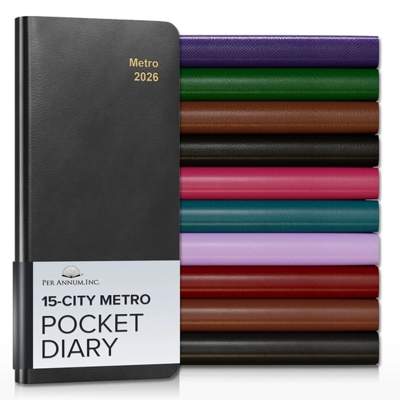 Per Annum Metro City Diary Planner 2026 - Hudson Black - 7x3.25"