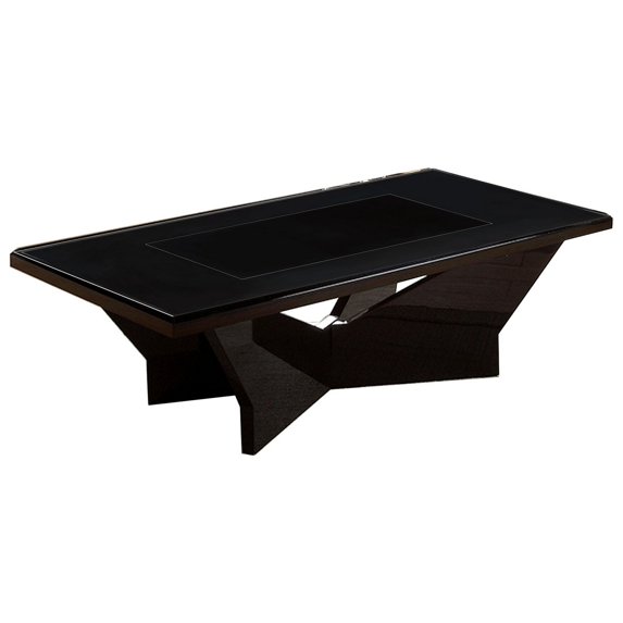 Pera 47 Inch Modern Coffee Table, Black Glass Insert, Geometric, Black