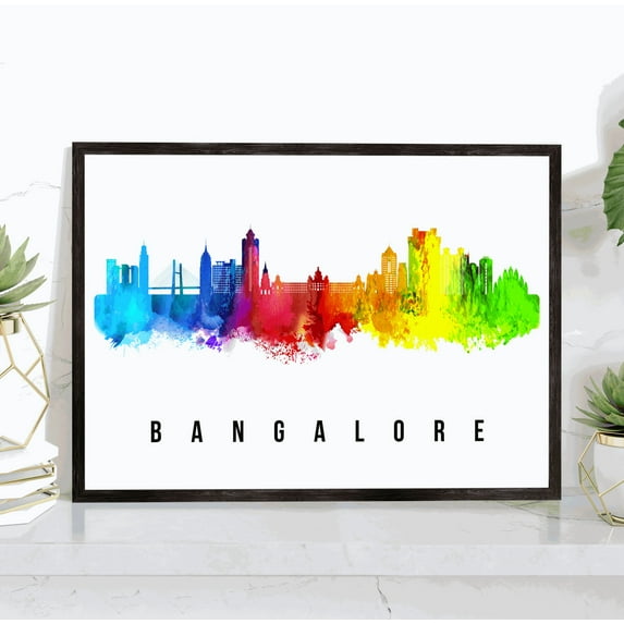 Pera Print Bangalore Skyline India Poster, Bangalore Cityscape Painting, Bangalore India Poster, Cityscape and Landmark Print, Home Wall Art, Office Wall Decor - 36x48 Inches