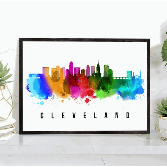 Pera Print Cleveland Skyline Ohio Poster, Cleveland Cityscape Painting Unframed Poster, Cleveland Ohio Poster, Ohio Home Office Wall Decor - 18x24 Inches