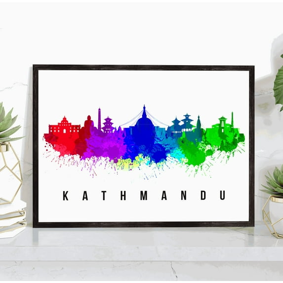 Pera Print Kathmandu Skyline Nepal Poster, Kathmandu Cityscape Painting, Kathmandu Nepal Poster, Cityscape and Landmark Print, Home Wall Art, Office Wall Decor - 11x14 Inches