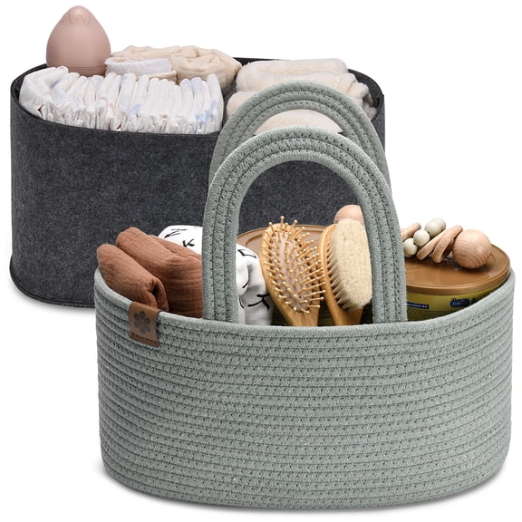 PeraBella 2-in-1 Baby Diaper Caddy Organizer for Changing Table, Portable Diaper Storage Basket - Green