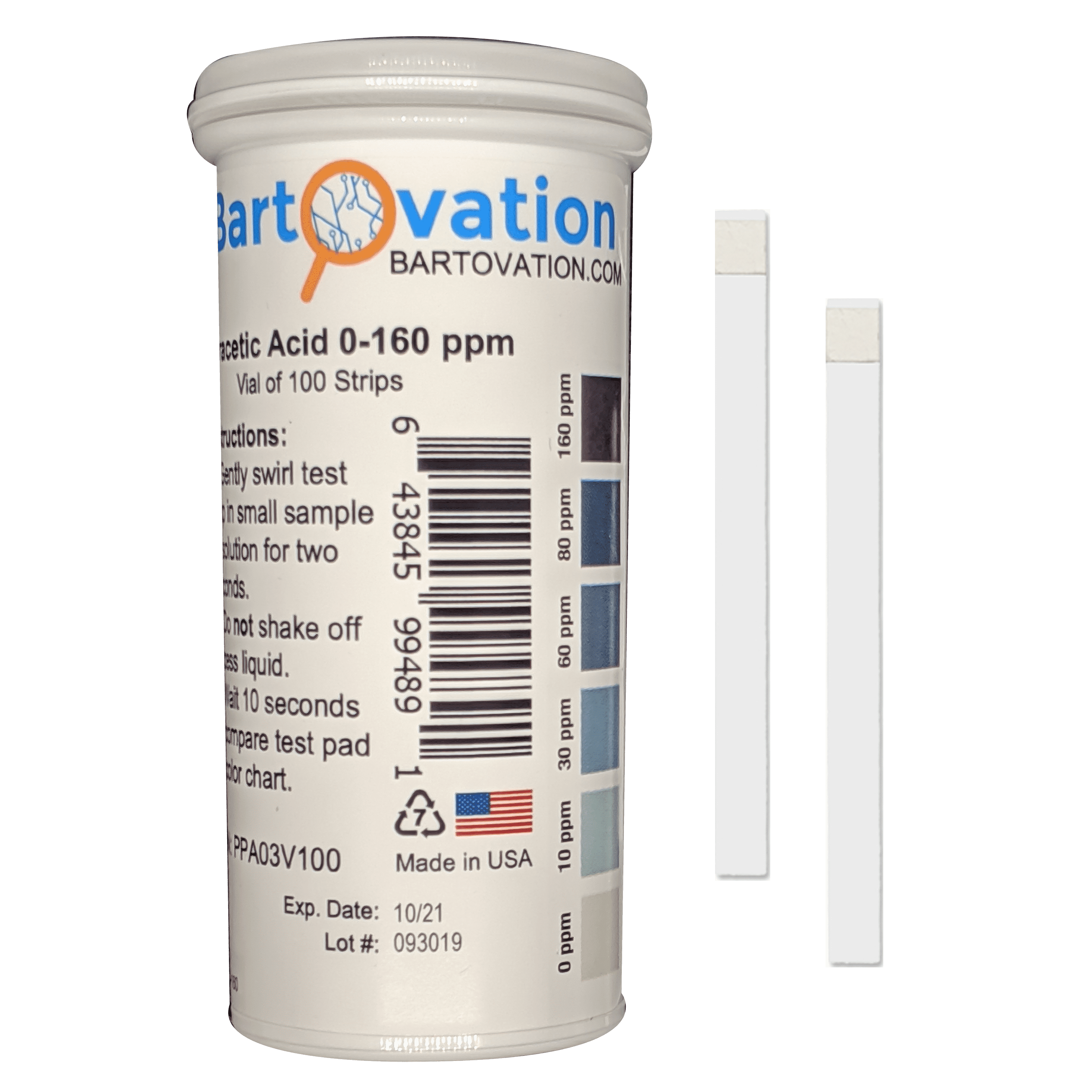 Bartovation Peracetic Acid Test Strips, 0-160 ppm [Double Comparable Offers, Vial of 100 Strips]