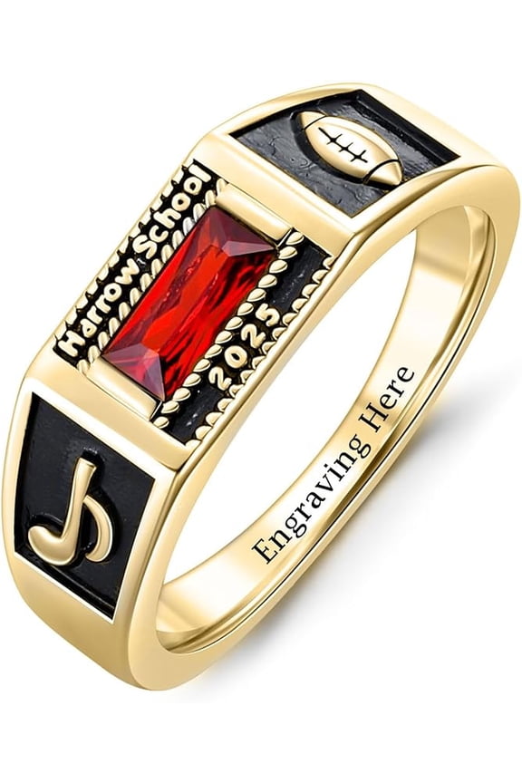 Peralized High School College Class Ring for Men and WoMen Customized Birthstone Ring in 10K/14K/18K Gold/Sterling Silver, Size 4-15 Exquisite Graduation Gift(With Gift Box)