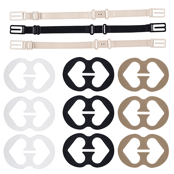 "Peralng 3 Pack Non-slip Women's Elastic Bra Strap Holder & 9 Bra Strap Clips - Adjustable & Concealing, Black,White,Beige for Full Cup Size"