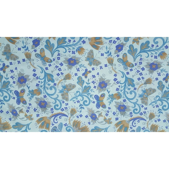 Percale Sheeting Fabric 102" Blue Butterfly & Floral