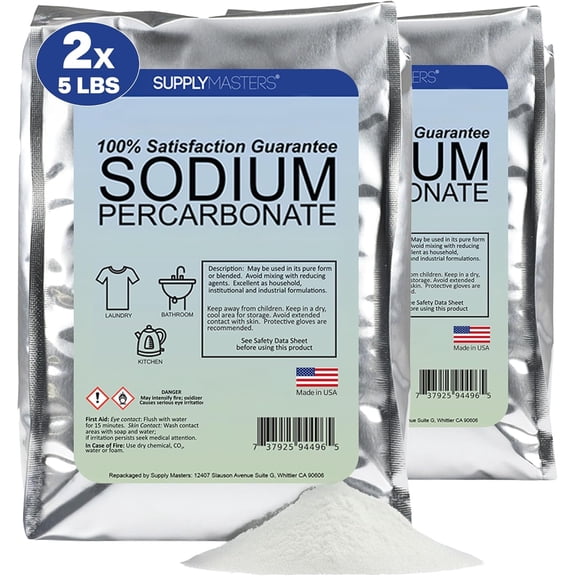 Percarbonate Powder 2 Pack (10 lbs Total) Oxygen Bleach Alternative & Stain Remover Multi-Purpose Cleaner for Laundry, Carpets, Tile, Grout, Decks, Kitchens & Outdoor Areas