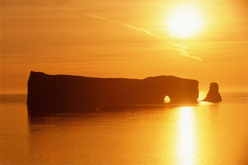 Perce Rock At Sunrise Gaspe Quebec Canvas Art - Mike Grandmaison Design Pics (18 x 12)