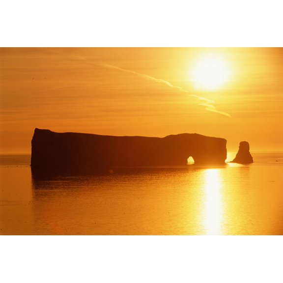 Perce Rock At Sunrise Gaspe Quebec Canvas Art - Mike Grandmaison Design Pics (18 x 12)
