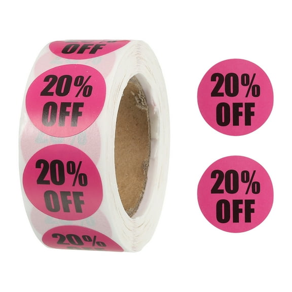 Percent Off Round Sticker 1 Inch 1 Roll Adhesive 20% Marking Labels Clothes, Hats, Bags, 500 Count/Roll Rose Red