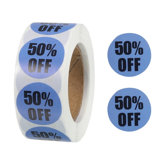 Percent Off Round Sticker 1 Inch 1 Roll Adhesive 50% Marking Labels Clothes, Hats, Bags, 500 Count/Roll Purple