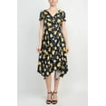 thumbnail image 1 of Perceptions V-Neck Short Sleeve Gathered Side Floral Print ITY Dress-NAVY YELLOW / XL, 1 of 3