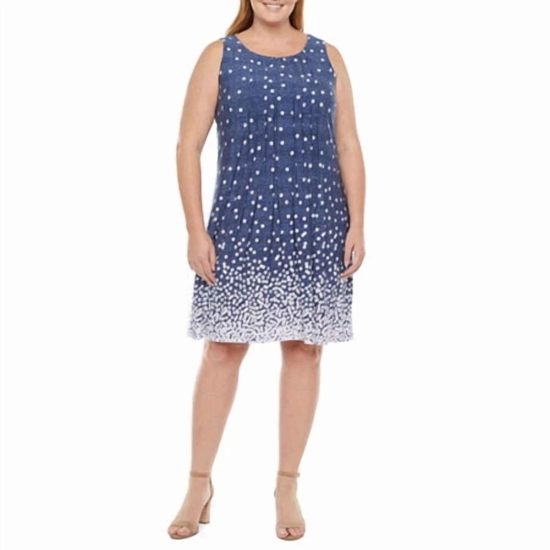 Perceptions Women's Plus Sleeveless Shift Dress 2X Blue