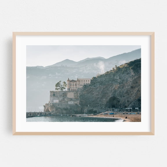 Perch 01 - Maiori Campania Italy Photography Coastal Architecture Landscape Harbor Scenic Travel Poster Ocean Oak Framed Wall Art Print 5 x 7 inches