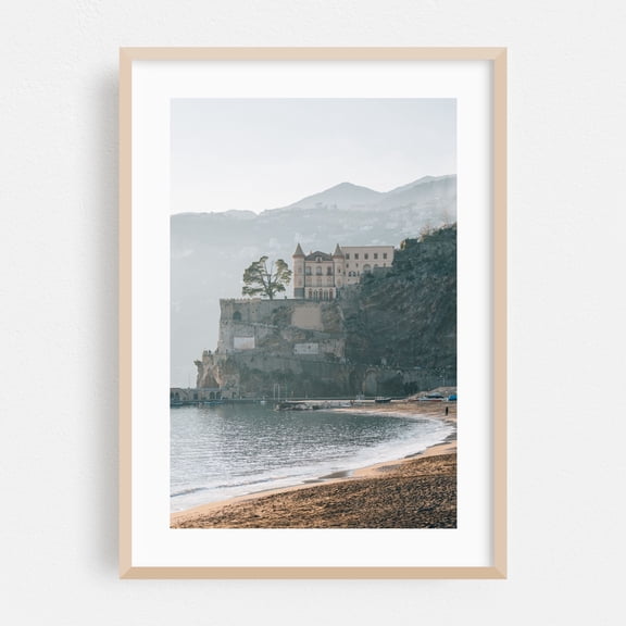 Perch 02 - Maiori Campania Italy Photography Coastal Architecture Beach Scenic Ocean Landscape Travel Poster Oak Framed Wall Art Print 5 x 7 inches