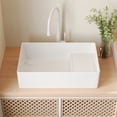 thumbnail image 1 of Perch 24" X 15" Square Ceramic White Vessel Sink Bathroom Sink With Slanted Washboard Design DV-1V0321, 1 of 12