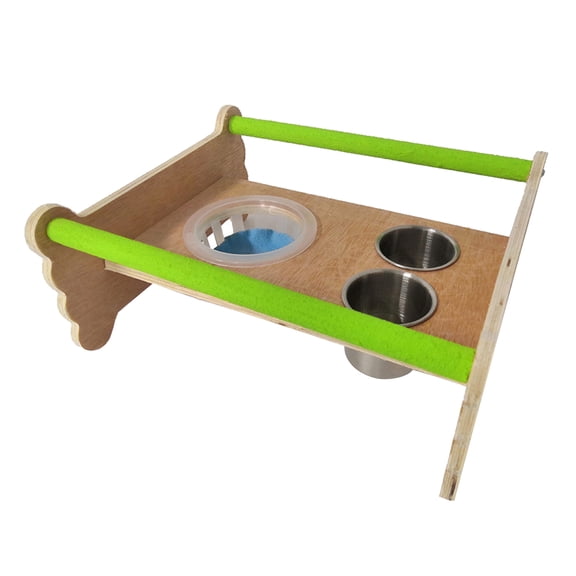 Perch Gym Activity Center with Stainless Steel Feeding Cups Bird Sanded Tabletop Stand Platform
