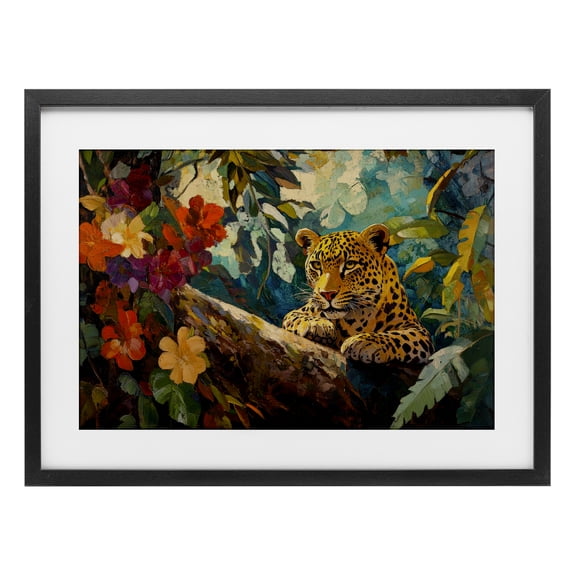 Stupell Industries Perched Above Jungle Cat Black Framed Print Under Glass, design by Petal Prints Design