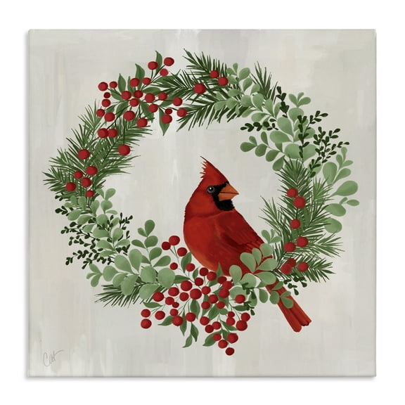 Stupell Industries Perched Cardinal Festive Wreath Canvas Wall Art, design by Cat Thurman Designs, 36 x 36