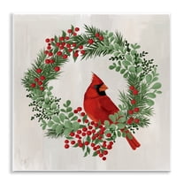 Stupell Industries Perched Cardinal Festive Wreath Wall Plaque Art, design by Cat Thurman Designs, 12 x 12