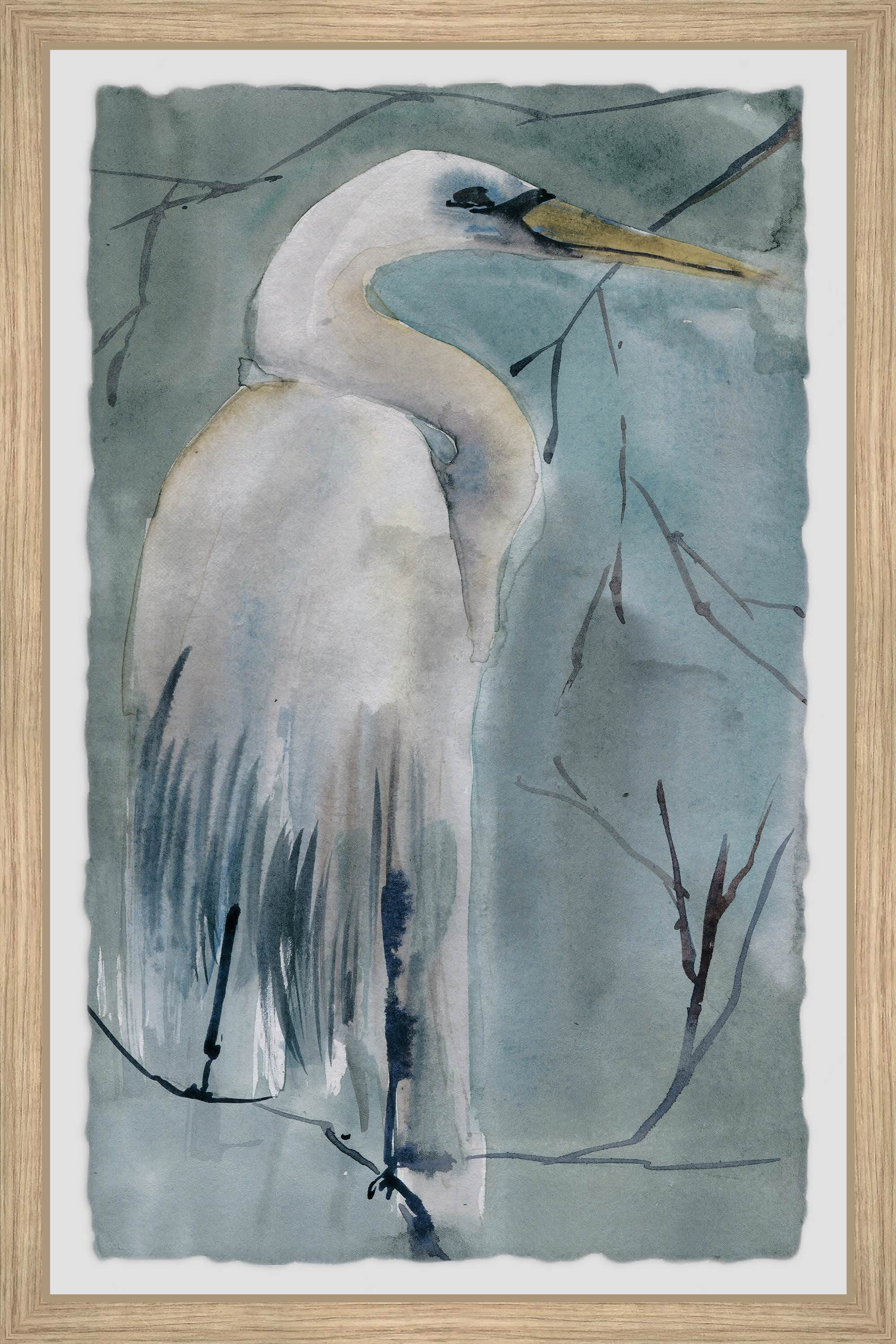 Elegant Crane Portrait on Canvas with Wooden Frame