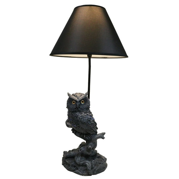 Wisdom of The Woods Mystical Bejeweled Owl Perching On Tree Branch Table Lamp