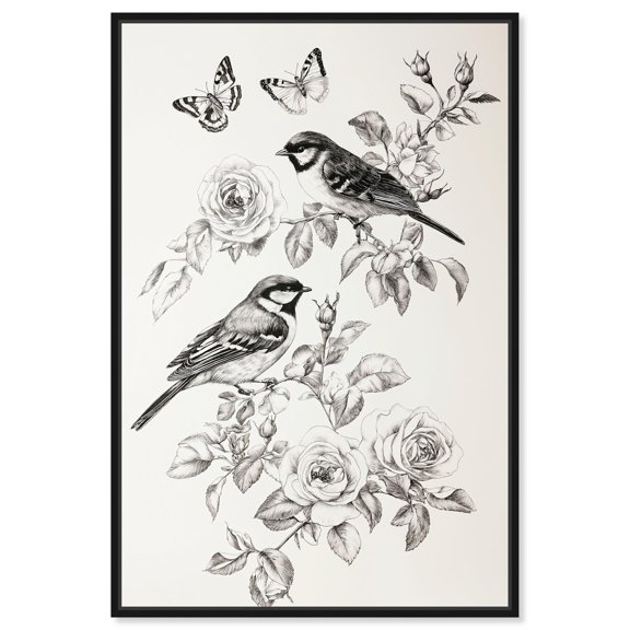 Perched Pair I Canvas Birds Illustration by Art Remedy, Black Frame, 16 x 24