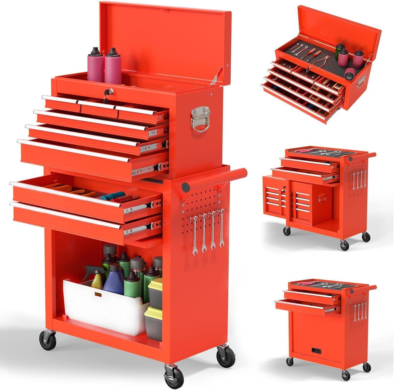 Percince High Capacity Rolling Tool Boxes with Wheels and Drawers, 8 ...