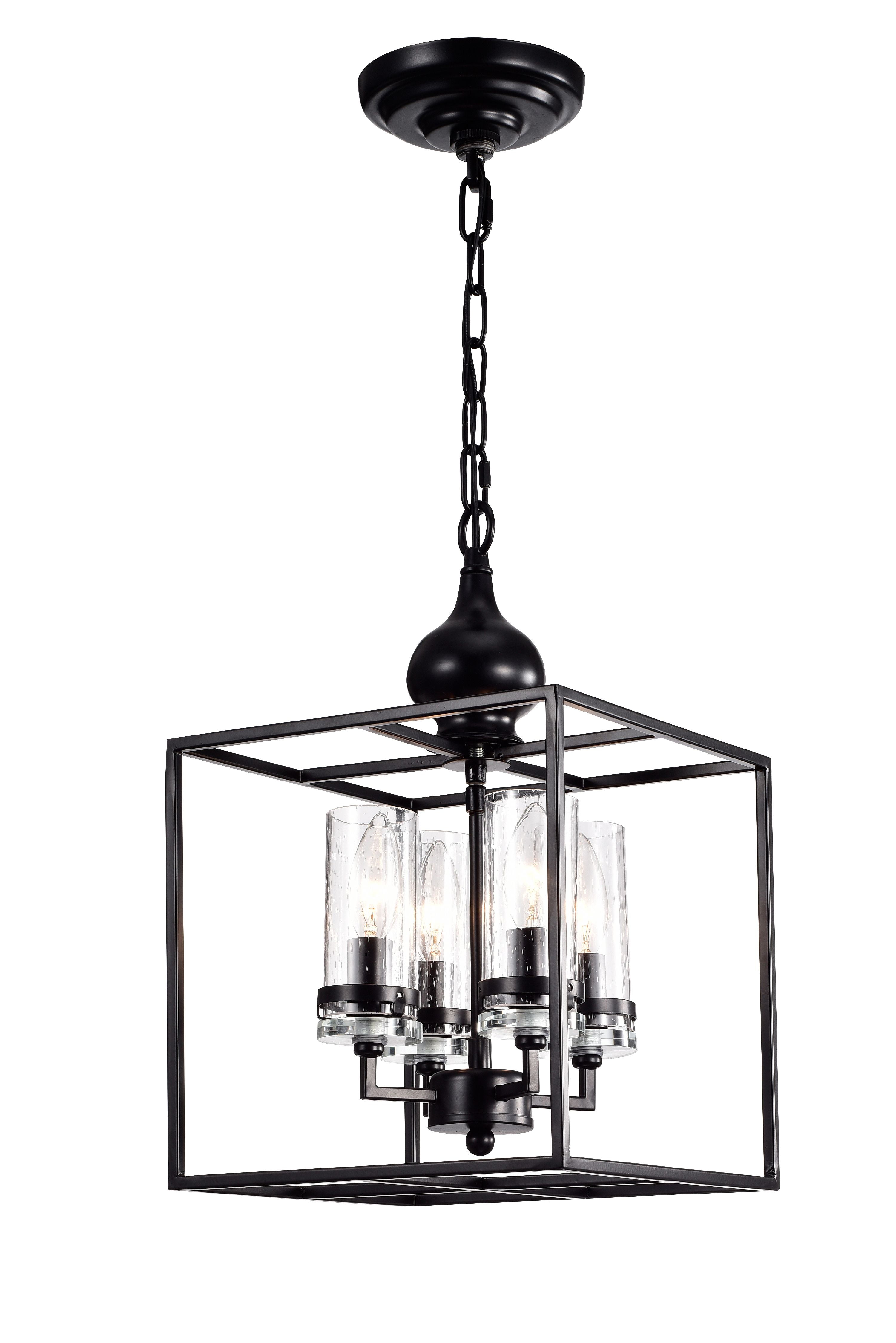 Warehouse of Tiffany Percival Black 4-Light Pendant with Clear Glass Shade
