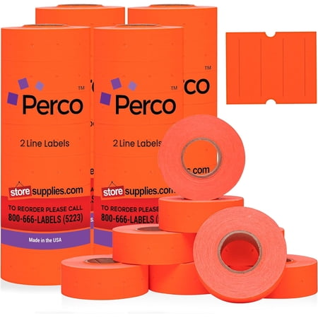 Perco 2 Line Fluorescent Red Labels - 32 Rolls, 4 Sleeves, 24,000 Blank Price and Date Gun Labels for Perco 2 Line Price and Date Guns - Made in USA