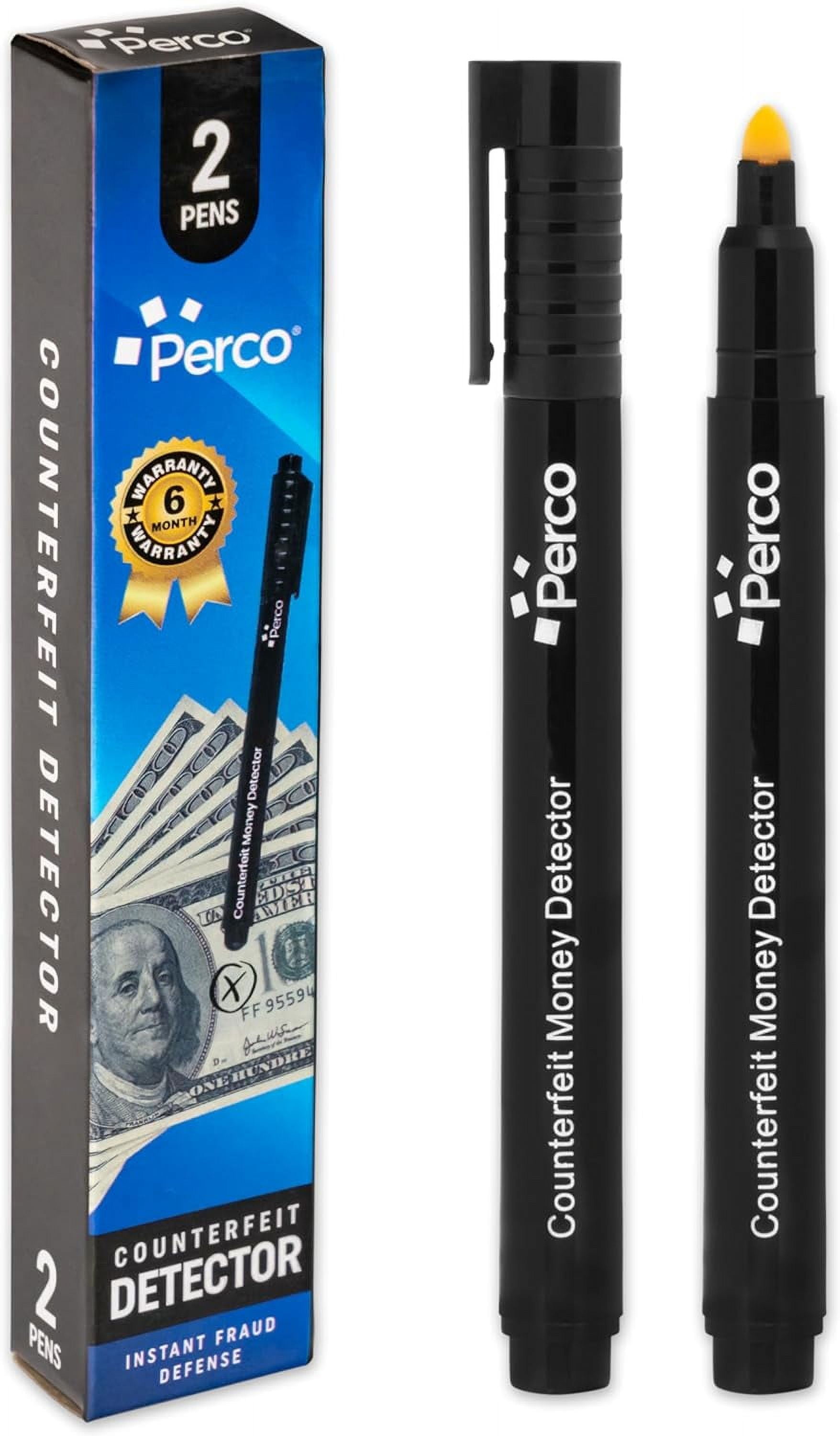 Perco Counterfeit Money Detector Pen (2 Pack) - Easy to Use and Reliable Universal Currency Fake Bill Checker for Personal & Commercial Use - Ensures Authenticity & Prevents Fraud