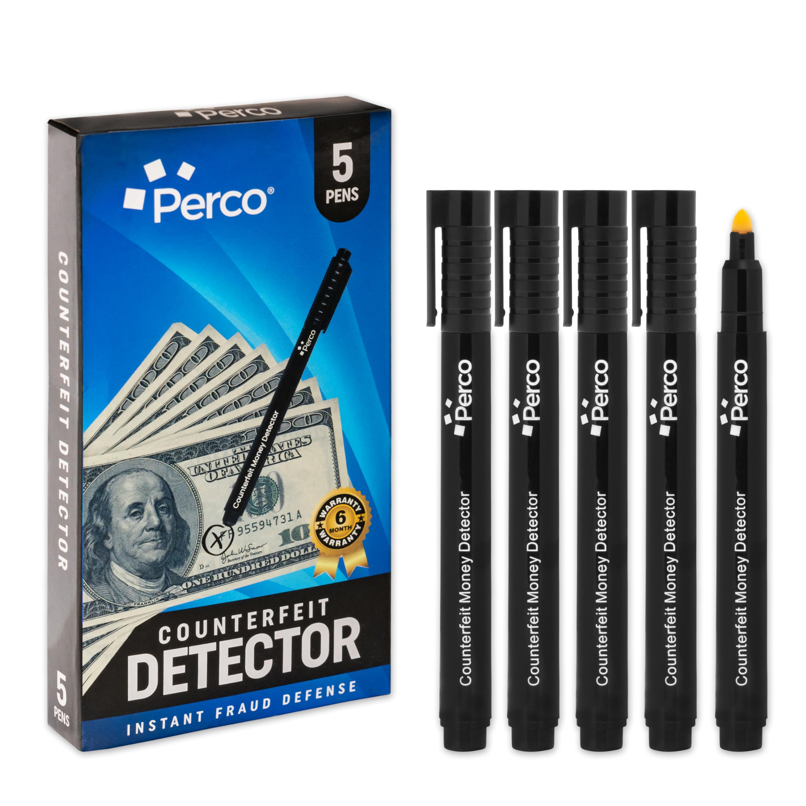 Perco Counterfeit Money Detector Pen (5 Pack) Easy to Use and