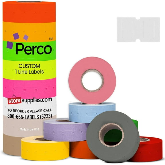 Custom Price and Date Labels for Perco Lite, X, Plus and Perco Pro 1 Line Guns - Choose Color, Font and Imprint - Case of 30 Sleeves