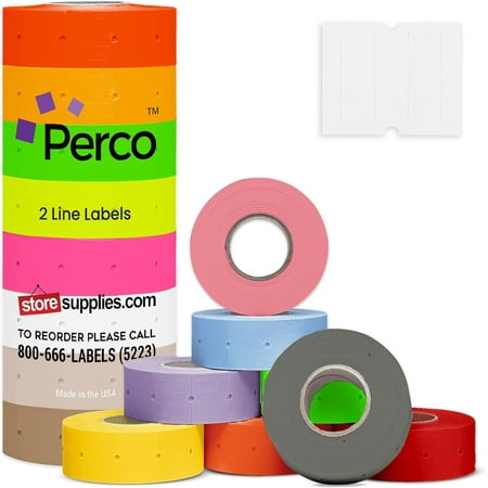 Perco Custom Labels for Perco 2 Line Adhesives Labels - Choose Color, Font and Imprint - Case of 30 Sleeves