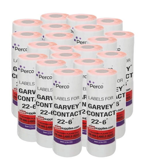 Perco Fluorescent Red Price Marking Labels - 220,000 Blank Labels for Garvey 22-6/22-7/22-8 Price Gun - 180 Rolls, 20 Sleeves - Made in USA