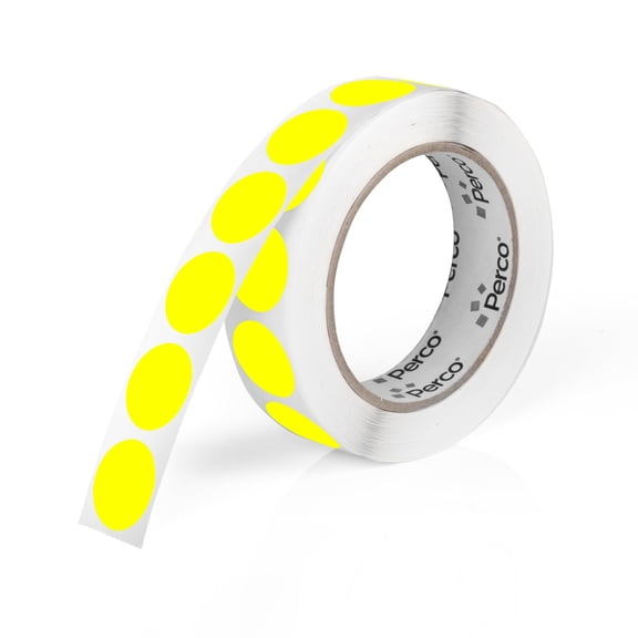Perco Fluorescent Yellow 1-Inch Round Circle Dot Sticker Labels with Easy Peel Perforation - 1,000 Labels per Roll - Strong Adhesion, Vibrant Colors for Organizing, Crafting & More - Made in USA
