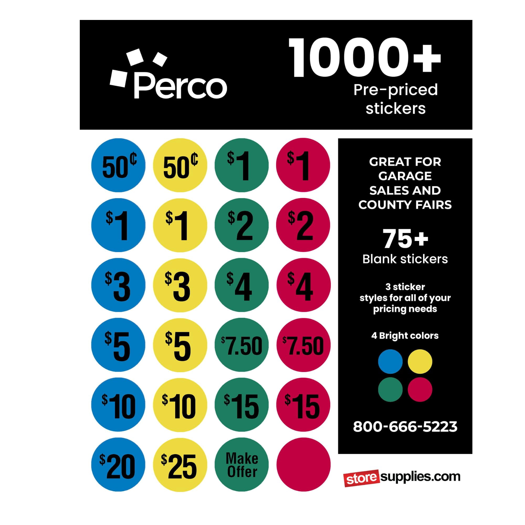 Perco Garage Sale Price Stickers 1000+ PrePriced & 75+ Blank