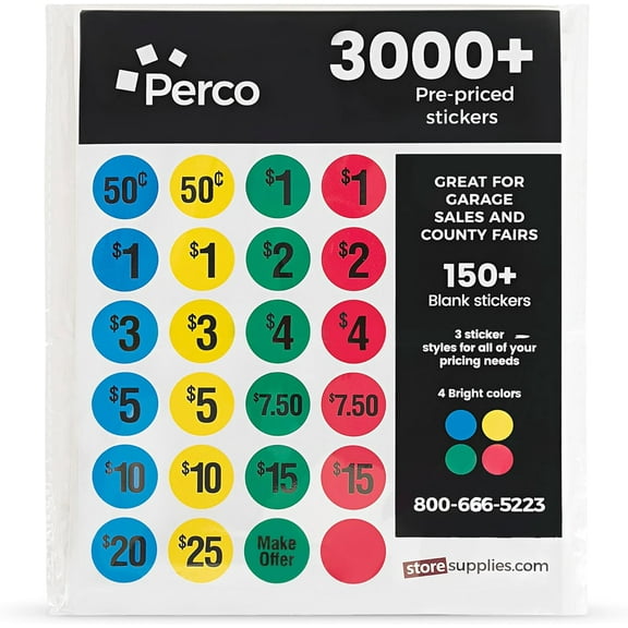 Perco Garage Sale Price Stickers - 3000+ Pre-priced & 150+