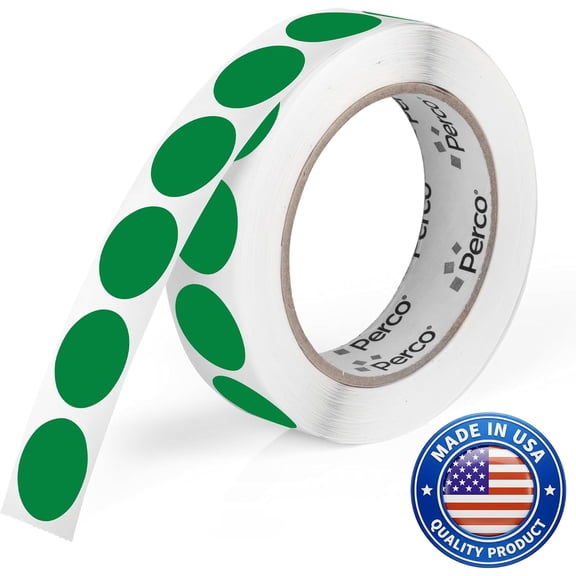 Perco Green Round Circle Dot Sticker 1-Inch Labels with Perforation for Easy Tear-Off, 1,000 Stickers per Roll - Shelf Labels, Inventory Grouping & Product Classification, Strong AdhesiveMade in USA