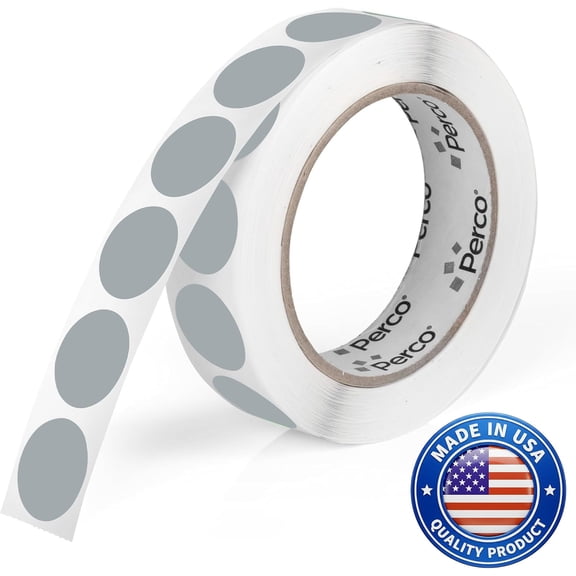 Perco Grey Round Circle Dot Sticker 1-Inch Labels with Perforation for Easy Tear-Off, 1,000 Stickers per RollSubtle Labels for Secondary Categories & Low Priority Items, Strong Adhesive - Made in US