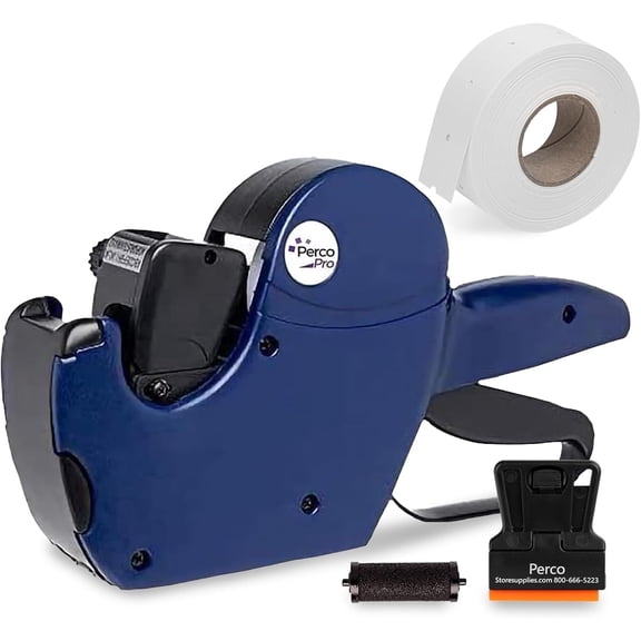 Perco Pro 2 Line Date Gun, Includes 16 Digits Date Gun Labeler, Pre-Loaded Roll of 750 White Labels and Ink Roll