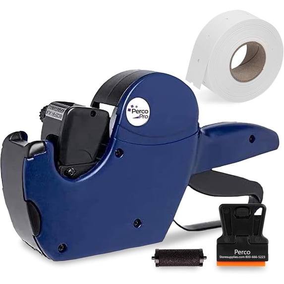 Perco Pro 2 Line Date Gun, Includes 16 Digits Date Gun Labeler, Pre-Loaded Roll of 750 White Labels and Ink Roll