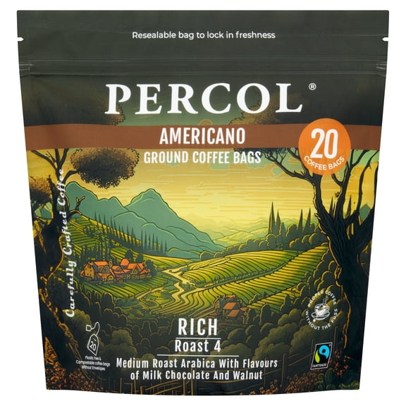 Percol Americano 20 Coffee Bags 160G, Imported from Britain