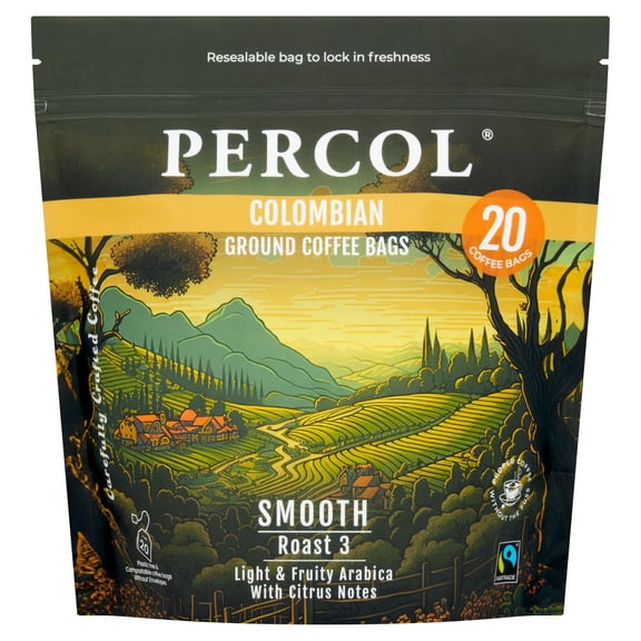 Percol Colombian Coffee Bags 20 Pack 160G, Imported from Britain