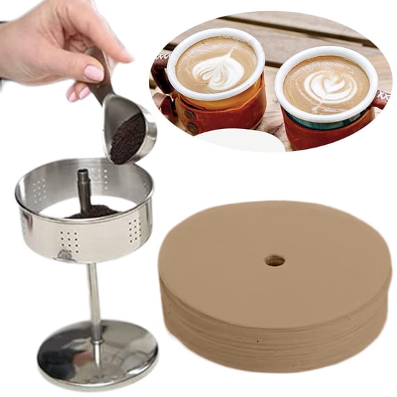 Percolator Coffee Filters With Hole,Perforated Coffee Filter Papers Disposable Brown Natural Pulp Round Filter Sheets For French Press Coffee Maker Oil Removal Brewing Coffee Accessories Kitchen Use