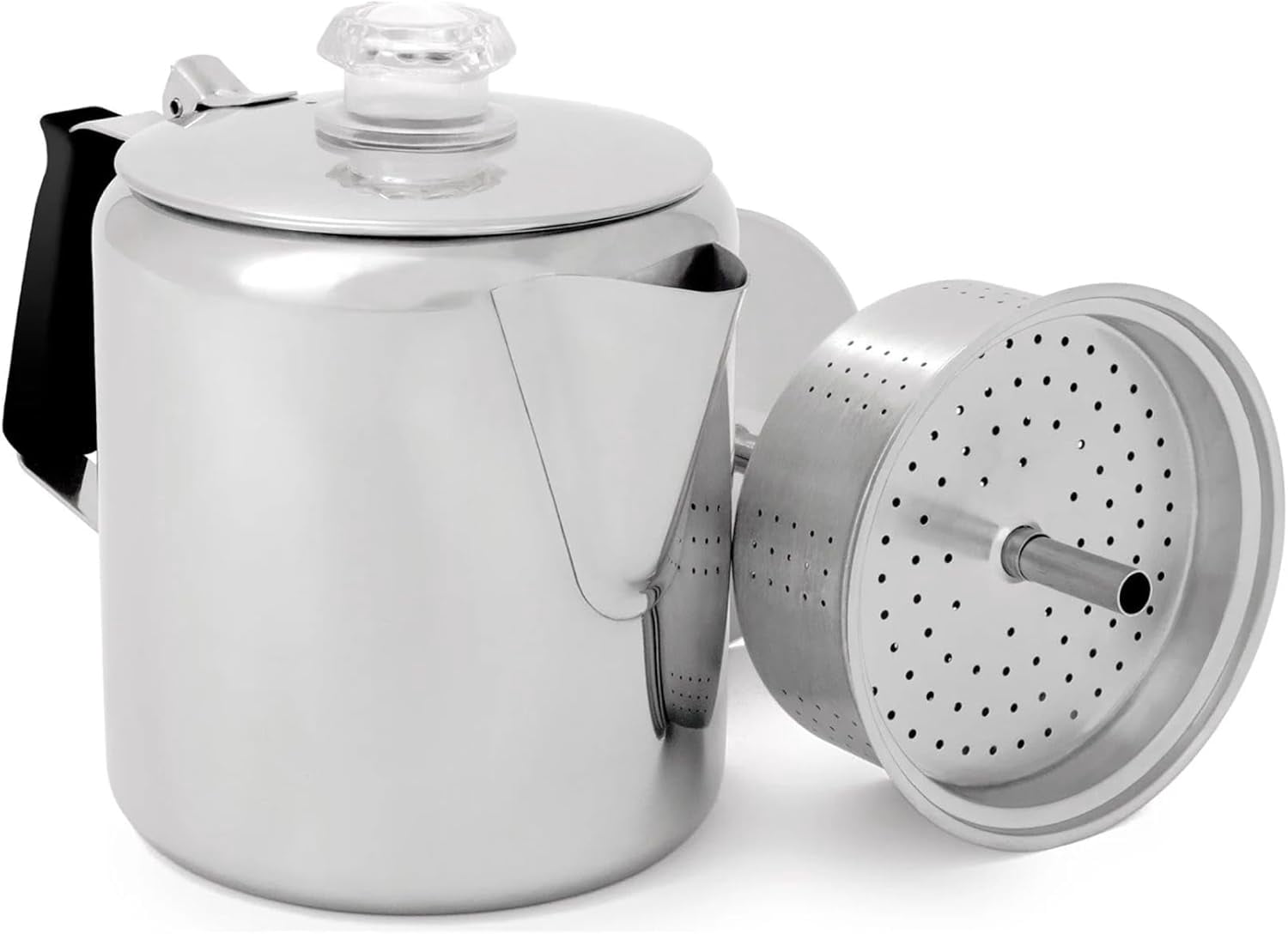 Cafetière Percolateur GSI Glacier - 3 Tasses (426ml) - Inox Avec Poignée Silicone - Pour Camping Et Plaques Cuisson